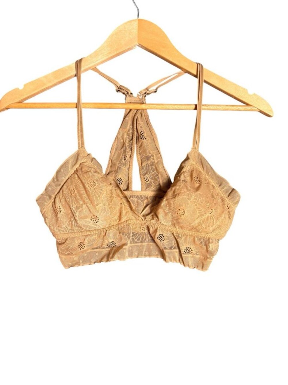 Aerie Lace Racerback Bralette Beige Nude Floral Lace Wireless Bra Size S/P - Picture 2 of 9
